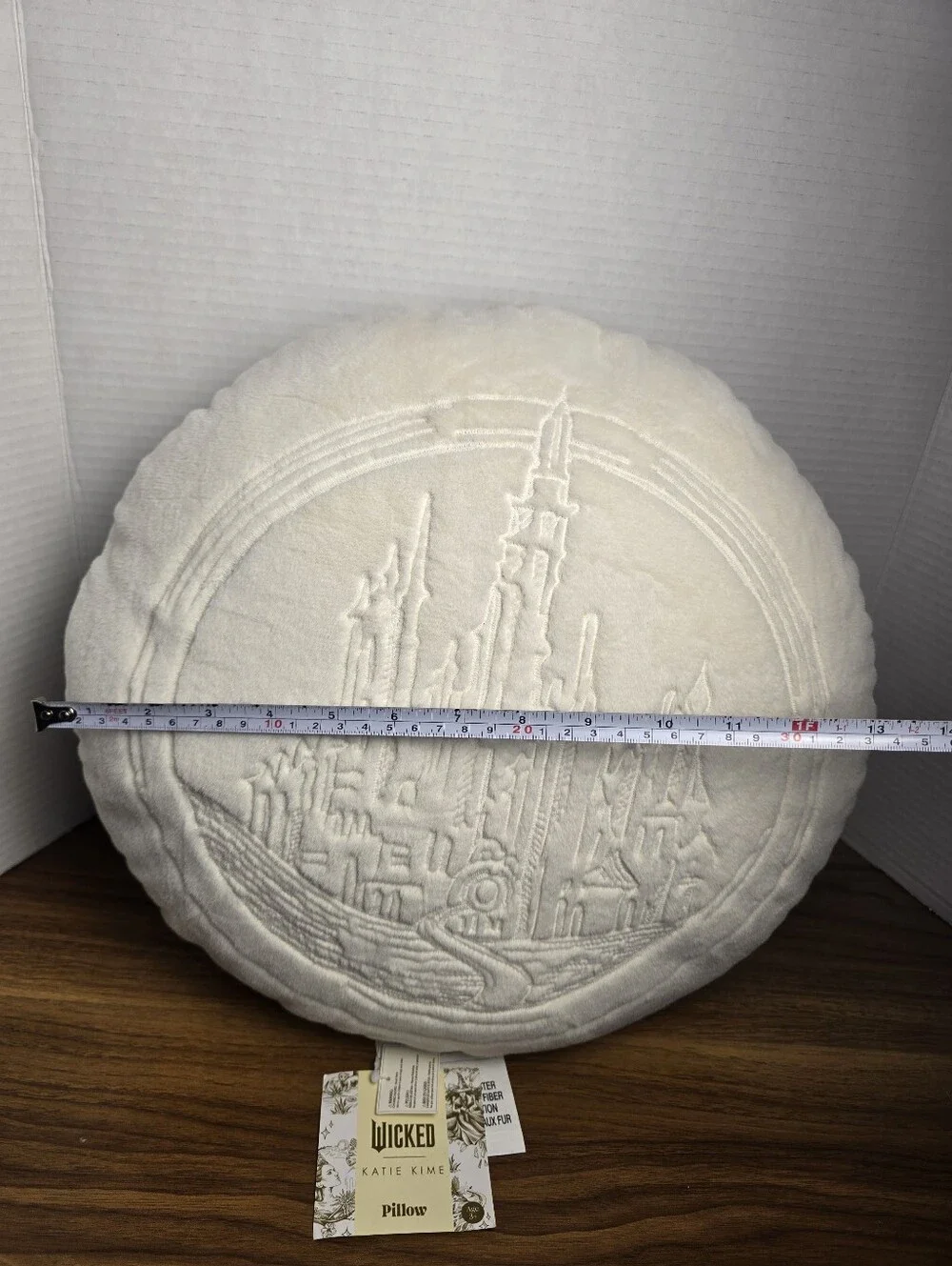 Wicked For Good Katie Kime Round Pillow Embroidered Glinda Castle in Ivory